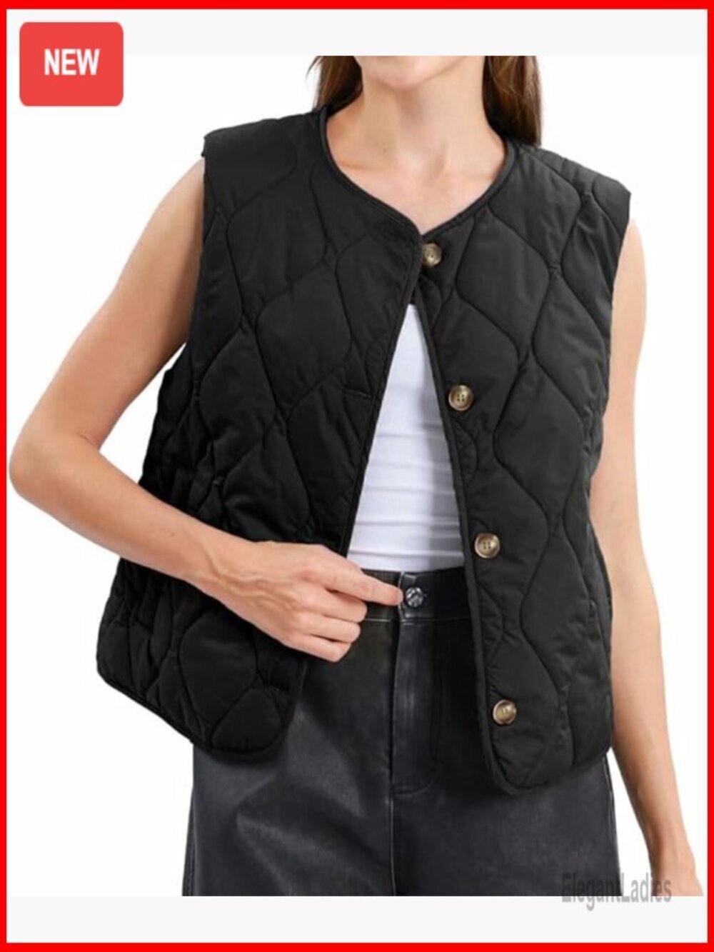 Lightweight Quilted Puffer Vest Sleeveless Button Closure Relaxed Fit